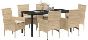 Conjunto de Jantar de Jardim 7 Peças com Almofadas Bege em Rattan Sint