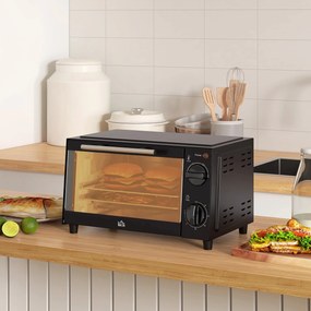 HOMCOM Mini Forno Elétrico 9L Forno Elétrico de Bancada 750W com Tempe