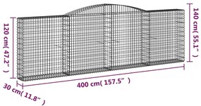 Cestos gabião arqueados 8pcs 400x30x120/140cm ferro galvanizado