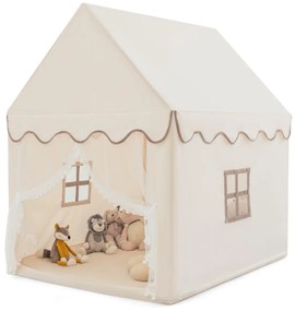 Casinha com tenda Tapete de algodão com porta e janela Brinquedo castelo 120 x 105 x 140 cm Bege
