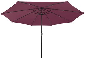 Guarda-sol de jardim com luzes LED 400 cm bordô