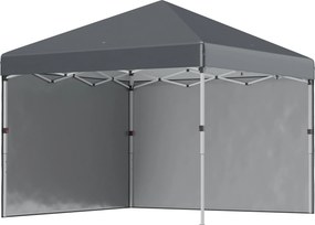 Outsunny Tenda Dobrável Pop-up 3x3 m Tenda de Jardim com 2 Paredes Laterais Anti-UV Altura Ajustável em 3 Níveis e Bolsa de Transporte Cinzento Escuro | AOSOM Portugal