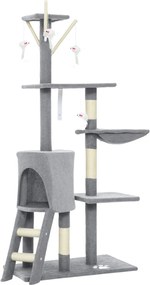 PawHut Arranhador para Gatos com Caverna Plataformas Rato de Brinquedo Rede e Postes de Sisal 60x35x134 cm Cinzento | Aosom Portugal
