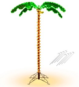 Palmeira Artificial Tropical com Led 154 cm Iluminada Realista com Base Decorativa Dobrável com Luzes para Festas de Natal em Casa