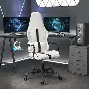 vidaXL Cadeira gaming couro artificial branco e preto