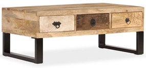 vidaXL Mesa de centro 3 gavetas madeira mangueira maciça 90x50x35 cm