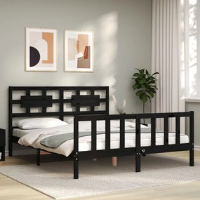 3192565 vidaXL Estrutura de cama King Size com cabeceira madeira maciça preto