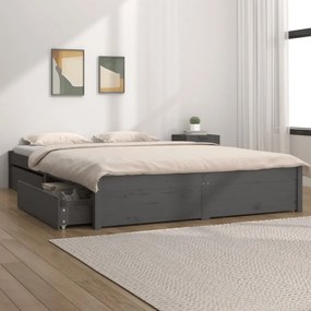 Estrutura de cama com gavetas 150x200 cm tamanho King cinza