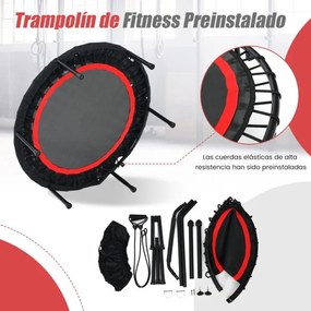 Trampolim dobrável com 2 faixas de resistência com punho ajustável para crianças e adultos 101 x 101 x 107,5 - 130,5 cm Vermelho