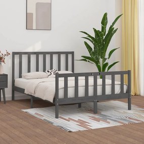 3105202 vidaXL Estrutura de cama casal 135x190 cm madeira maciça cinzento