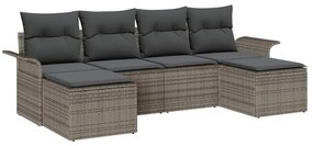 Conjunto de 6 Peças de Sofá de Jardim com Almofadas Cinzento Rattan de