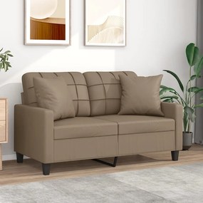 3200802 vidaXL Sofá 2 lugares + almofadas 120 cm couro artificial cappuccino