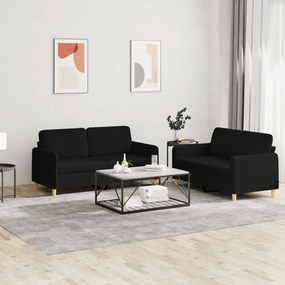 3202090 vidaXL 2 pcs conjunto de sofás com almofadões tecido preto