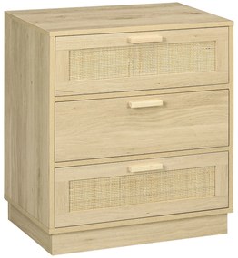 HOMCOM Cómoda com 3 Gavetas de Vime Cómoda de Madeira para Dormitório Sala de Estar Estilo Boêmio 60x38x69 cm Madeira | Aosom Portugal