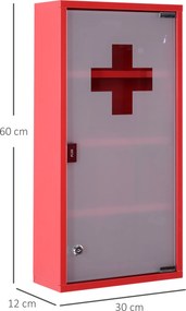 Armário de medicamentos com 3 prateleiras e 4 níveis 30 L x 12 L x 60 A cm, com fechadura, porta em vidro temperado fosco, logótipo «Croix», aço verme