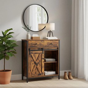 Aparador, Armário de cozinha, armário com porta de correr 70 x 30 x 80 cm castanho rustico-preto