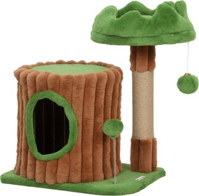 PawHut Arranhador para Gatos 53 cm Design de Tronco com Cama Caverna Poste de Juta Bolas Penduradas 40x30x53 cm Castanho e Verde | Aosom Portugal