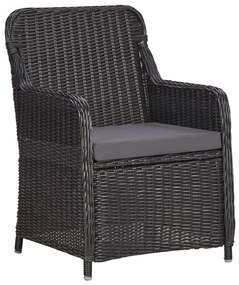 3 pcs conjunto bistrô de jardim com almofadões vime PE preto