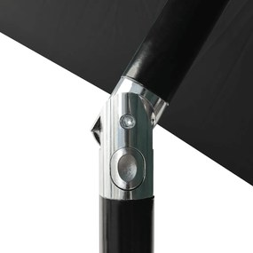 Guarda-sol de jardim com luzes LED e poste de aço 2x3 m preto