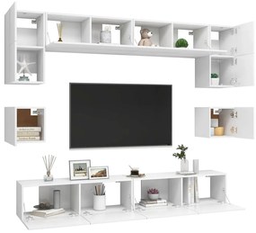 8 pcs conjunto de móveis de TV derivados de madeira branco