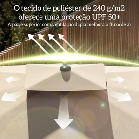 Chapéu de Sol Excêntrico 300x198x252 cm com Manivela Inclinação Ajustável Duplo Teto e Base Cruzada Giratória 360° Caqui