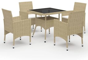 vidaXL 5 pcs conjunto de jantar para jardim vidro e vime PE bege