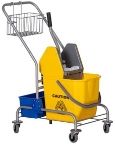 HOMCOM Carro Limpeza Profissional Balde Esfregona Rodas 25 Litros Removível 72x49,5x95 cm Amarelo Prático Eficiente