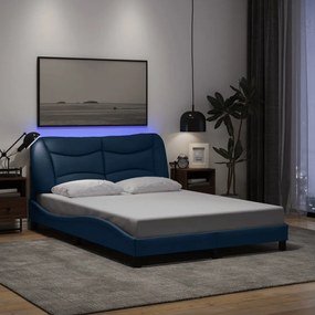 Estrutura de cama com LED sem colchão 120x200 cm tecido azul
