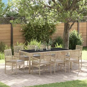 vidaXL Conjunto de Jantar de Jardim com 9 Peças da e Almofadas Bege em Rattan Sintético