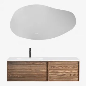 Conjunto De Móveis De Banheiro Em Madeira Solea Com Pia Integrada Madeira Natural & Led Irregular E Antiembaciamento 140x75 Cm Riben & - Sklum