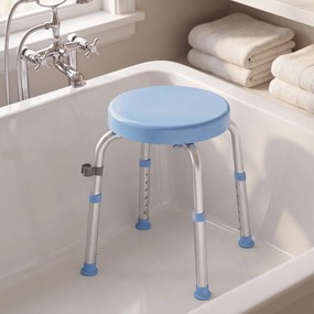 Banco de Duche Giratório, 5 Alturas Reguláveis, Antiderrapante, em Liga de Alumínio, Capacidade 136 kg, Azul-claro