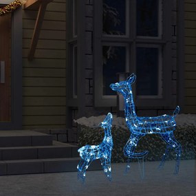 Família de renas decorativa 160 luzes LED azuis acrílico