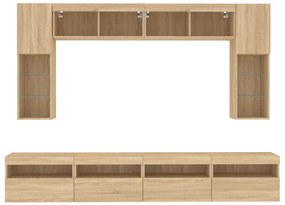 8 pcs conj. móveis de parede p/ TV c/ luzes LED carvalho sonoma