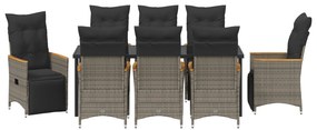 Conjunto de Jantar de Jardim de 9 Peças com Almofadas Cinza Poli Ratta
