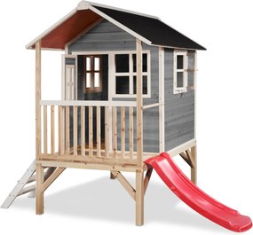 Casa de brincar infantil exterior para crianças Loft 300 em madeira com escorrega - Cinzenta