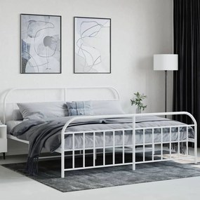 Estrutura de cama com cabeceira e pés 200x200 cm metal branco