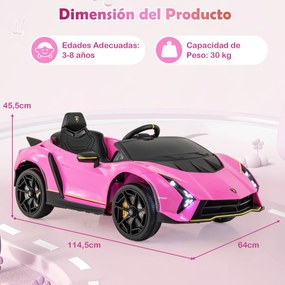 Carro Elétrico a Bateria 12V 4WD para Crianças com Controlo Remoto Luzes LED Som 3 Velocidades Rosa