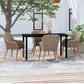 vidaXL 5 pcs conjunto de jantar p/ jardim c/ almofadões castanho