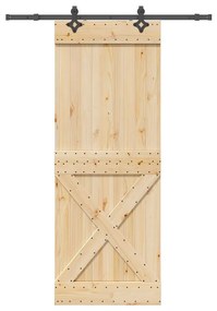 vidaXL Porta de correr com ferragens 85x210 cm madeira de pinho maciça