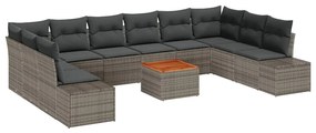 Conjunto de Sofá de Jardim 11 pcs Cinzeto Vime &amp; Poliéster
