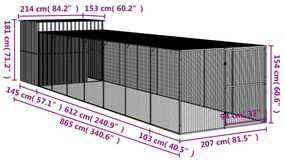 Casota p/ cães c/ parque 214x865x181 cm aço galvaniz. antracite