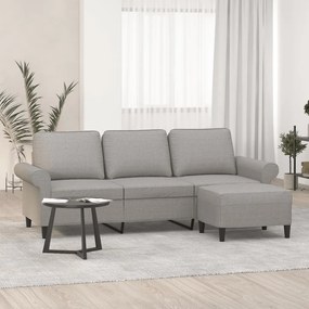 vidaXL Sofá de 3 lugares com apoio de pés 180 cm tecido cinzento-claro