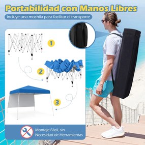 Tenda 300 x 300 cm Pop Up Dobrável com 1 Parede Lateral Com Saco, jardim, campismo, feiras, eventos com Estrutura Metálica Azul