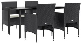 5 pcs conjunto de jantar p/ jardim c/ almofadões preto