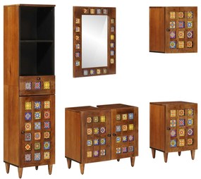 vidaXL Conjunto de Móveis para Banheiro com gaveta 5 pcs Nogueira