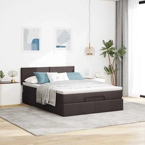 Cama otomana com colchão 140x190 cm tecido castanho escuro