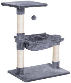 Árvore Arranhador para Gatos Torre para Gatos 50x36x70 cm com Rede Plataforma Poste de Sisal e Bola Suspensa Cinza