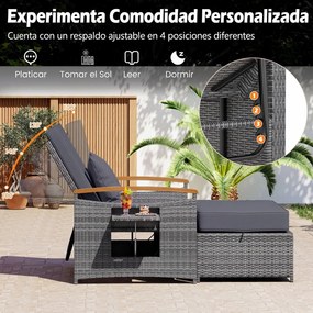 Conjunto de Sofá-Cama de Jardim de 2 Lugares, Otomana e 2 Mesas Laterais Dobráveis, 164 x 72-111 x 54,5-88 cm, Encosto Ajustável em 4 Níveis, Cinzento
