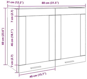 Armário de parede c/ vidro 80x31x60 cm cinzento cimento