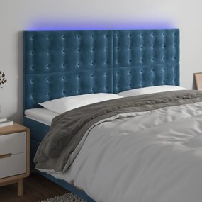 Cabeceira cama c/ luzes LED veludo 160x5x118/128cm azul-escuro